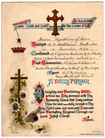 Annie Wyndham-Gittens baptism, confirmtion