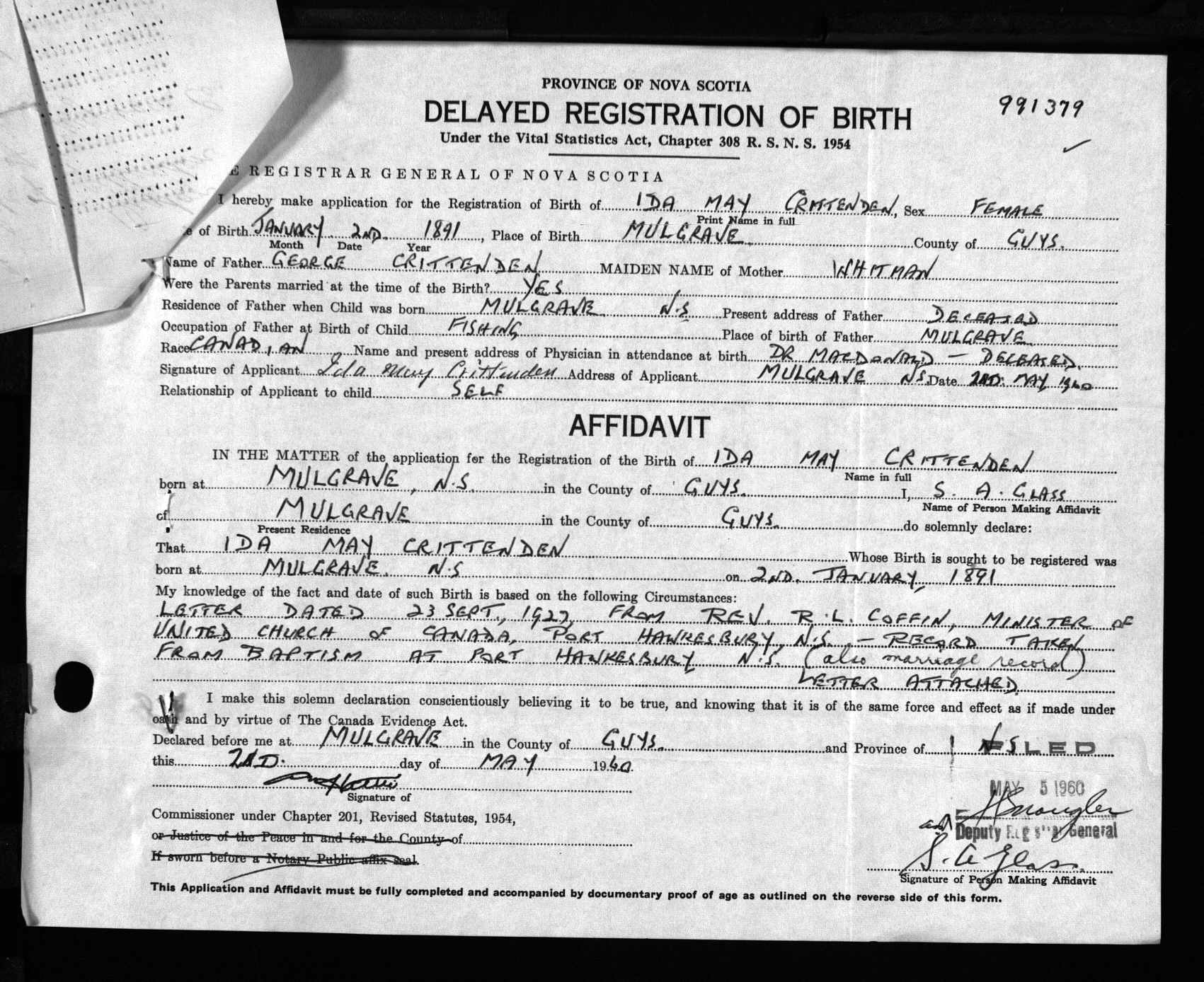 Birth Ida May Crittenden