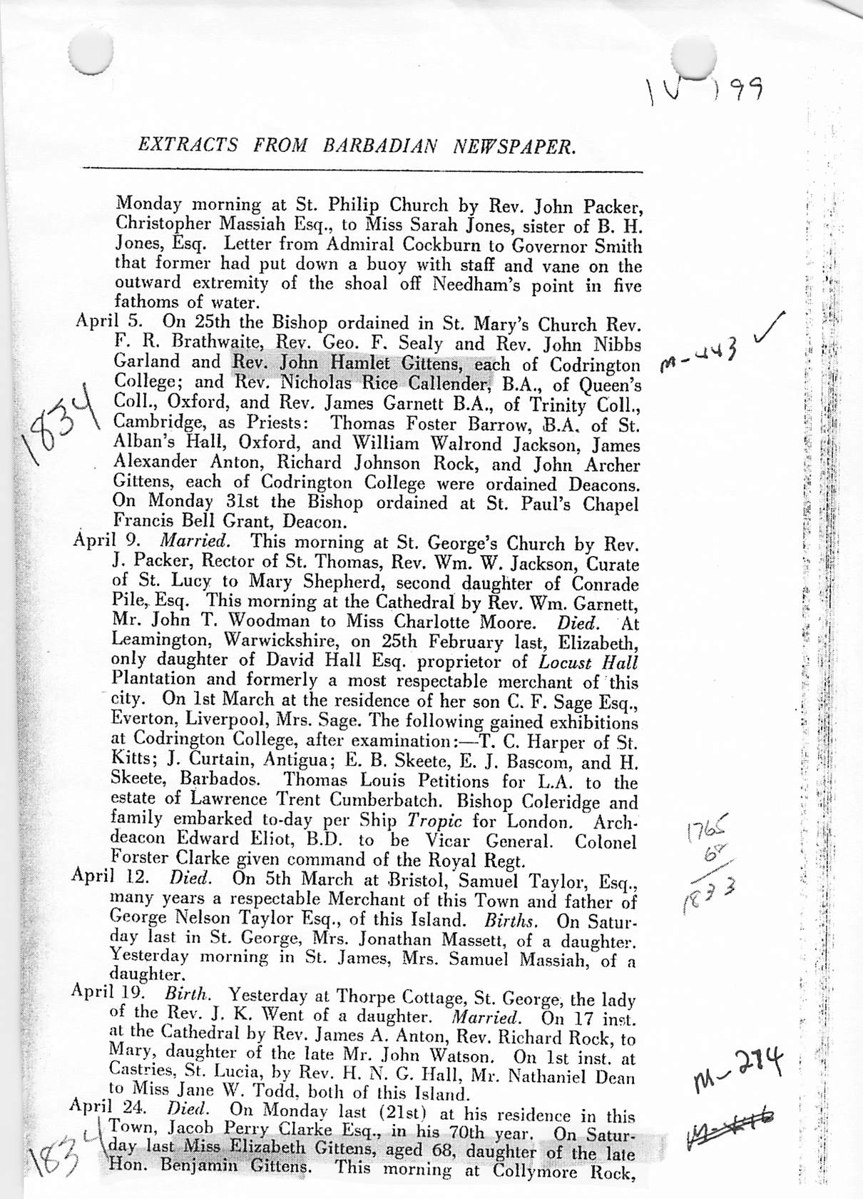Elizabeth Gittens death 1834