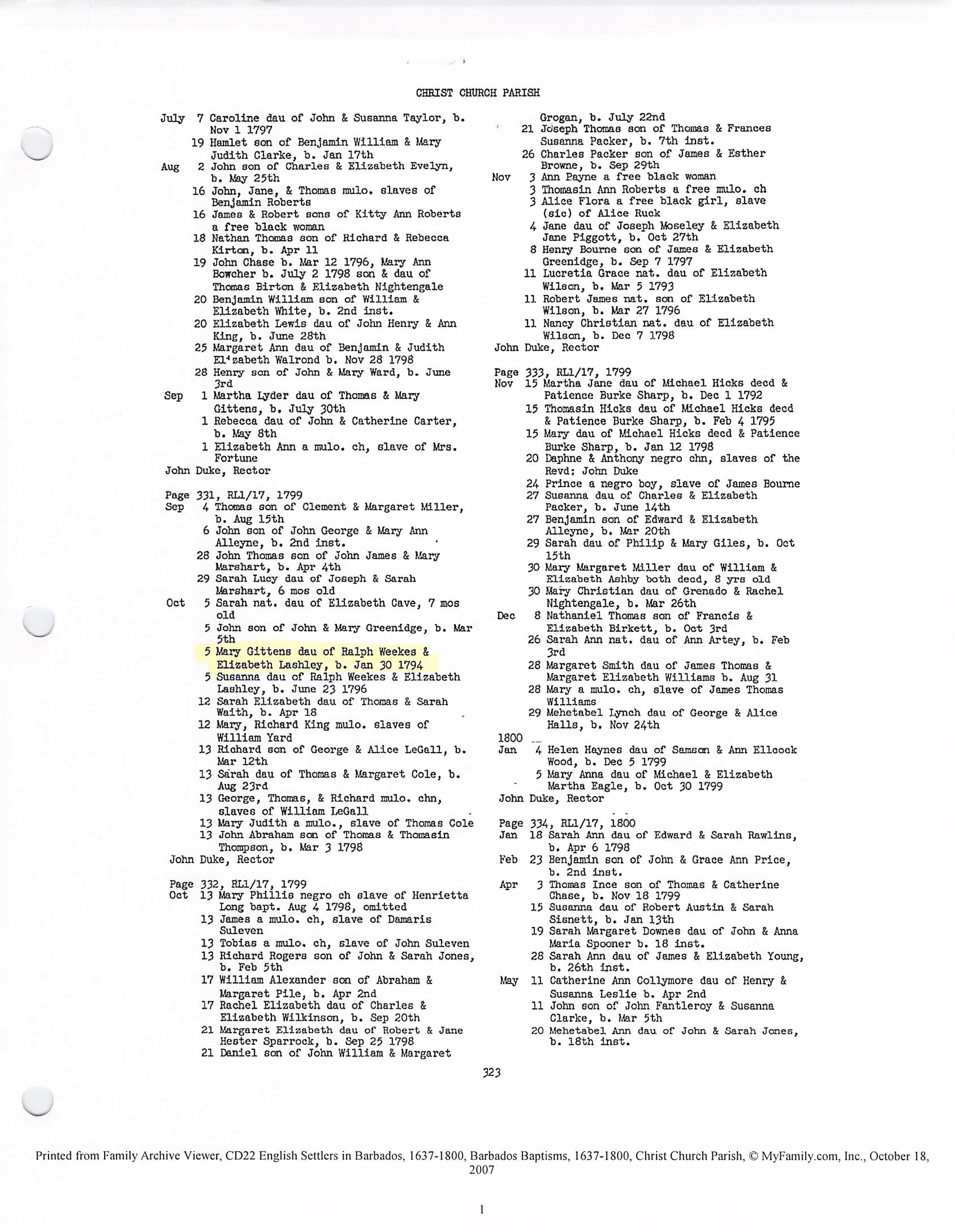 Mary Gittens Baptism page 323