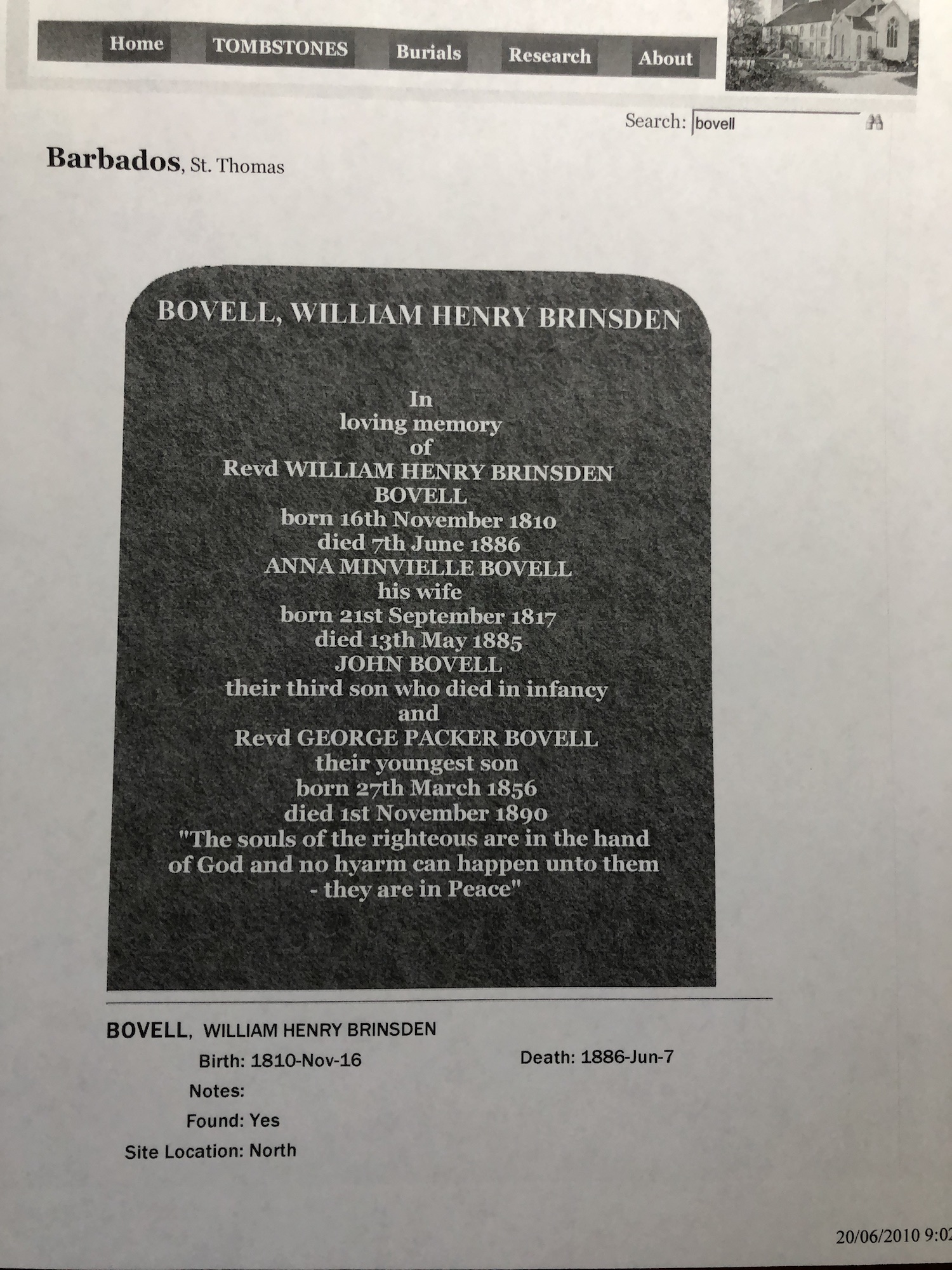 William Bovell headstone