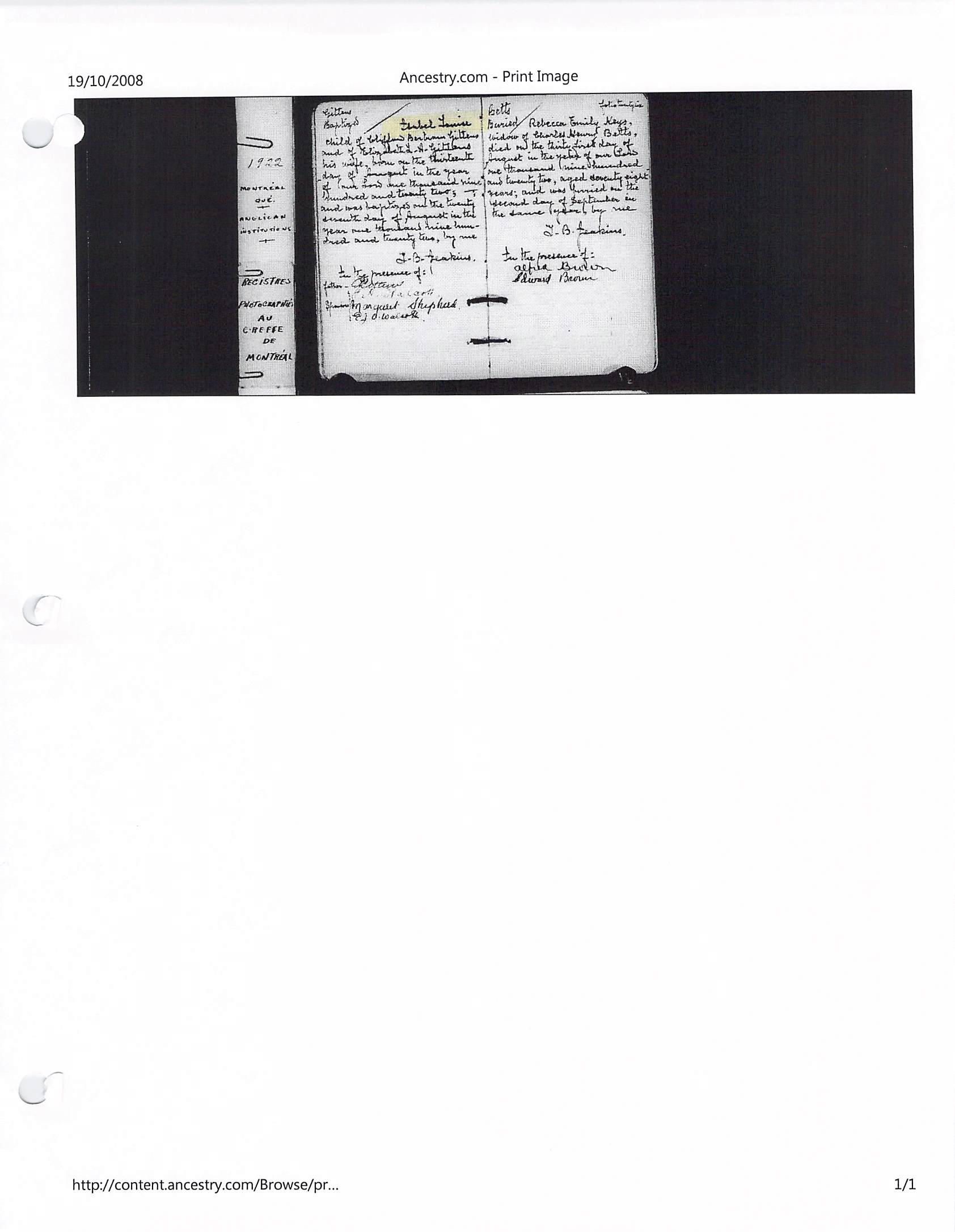 iasbel Louise Gittens birth 1922