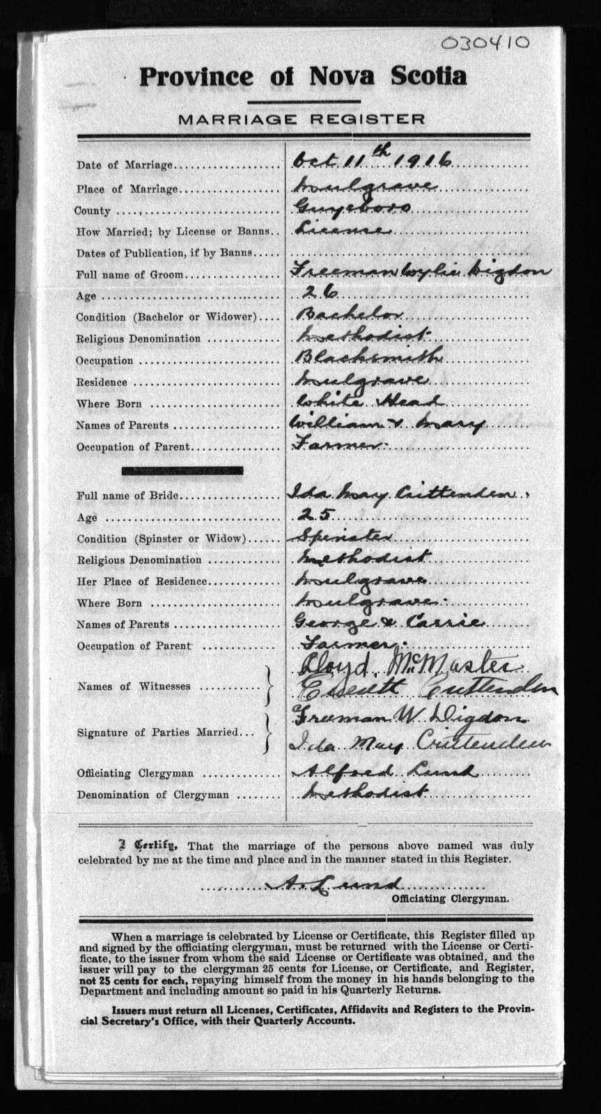 marriage Ida May Crittenden