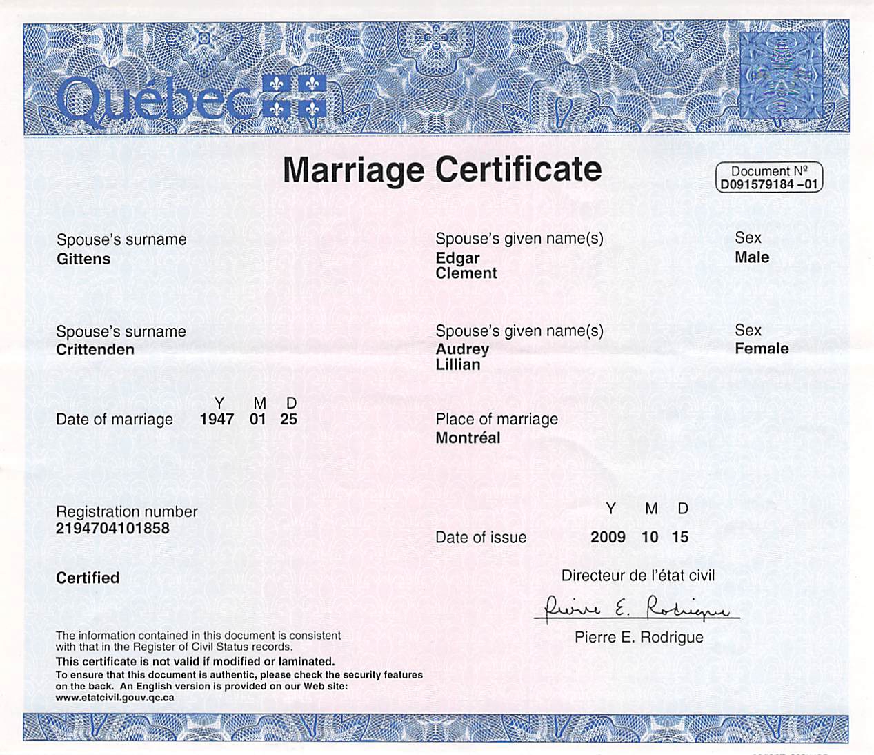 Marriage Certificate